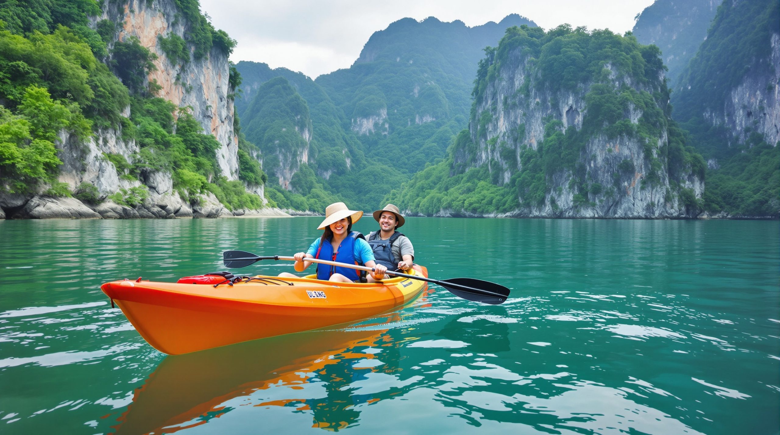Du khách chèo thuyền Kayak tham quan Hang Luồn trên Vịnh Hạ Long