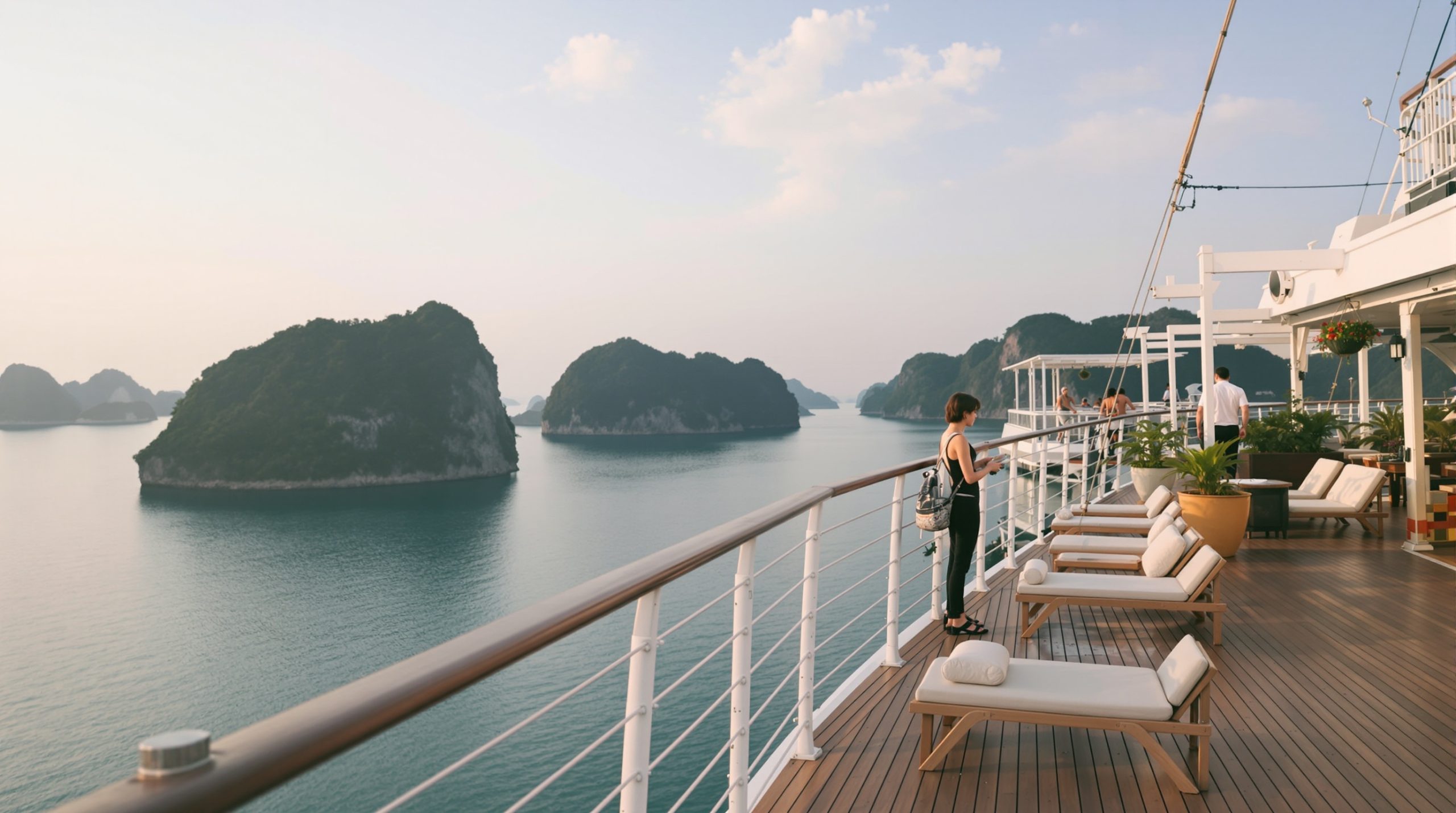 Không gian sundeck rộng rãi an toàn cho gia đình trên du thuyền Symphony Hạ Long