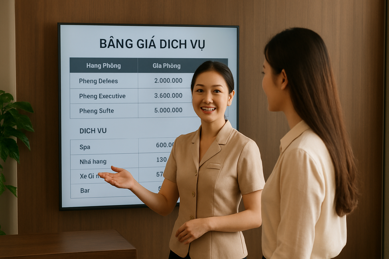 Bảng giá dịch vụ và các hạng phòng du thuyền Paradise Hạ Long được hiển thị chi tiết trên màn hình tư vấn