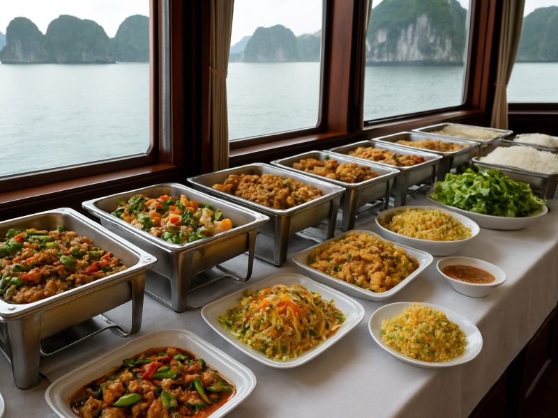 Menu Tàu Nhà Hàng Hạ Long: Đồ Ăn, Đồ Uống và Phụ Thu 2026